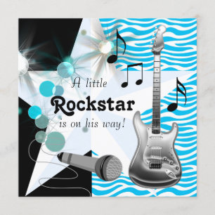 Invitation Baby Shower Garçon Rock Star Zèbre Bleu Turquoise