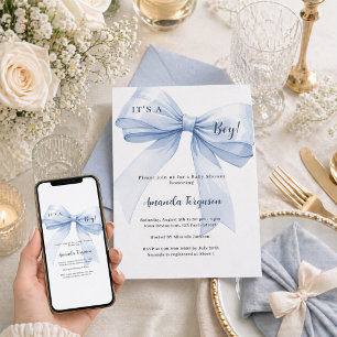 Invitation Baby Shower garçon ruban bleu