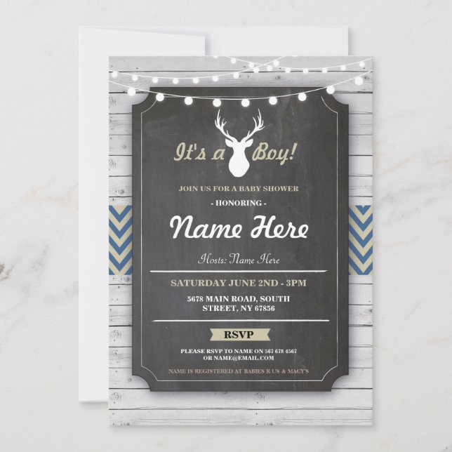 Invitation Baby shower garçon Rustique Antler Chalk Stag Invi (Devant)