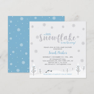 Invitation Baby shower Garçon Silver & Blue Winter Wonderland