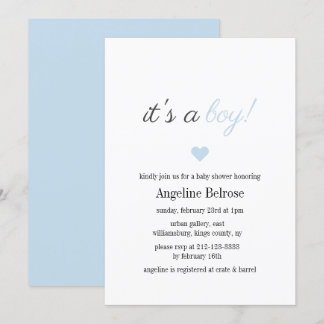 Invitation Baby Shower Garçon Simple Élégant Bleu