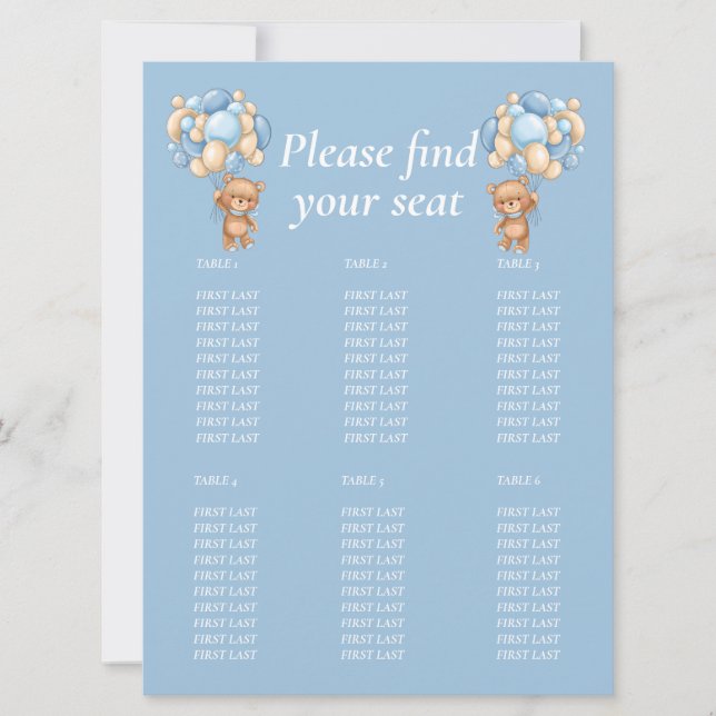Invitation Baby Shower Garçon Teddy  Balloon  Tableau  (Devant)
