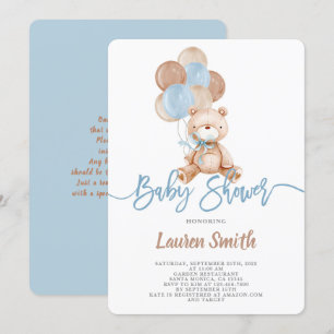 Invitation Baby shower Garçon Teddy Bear