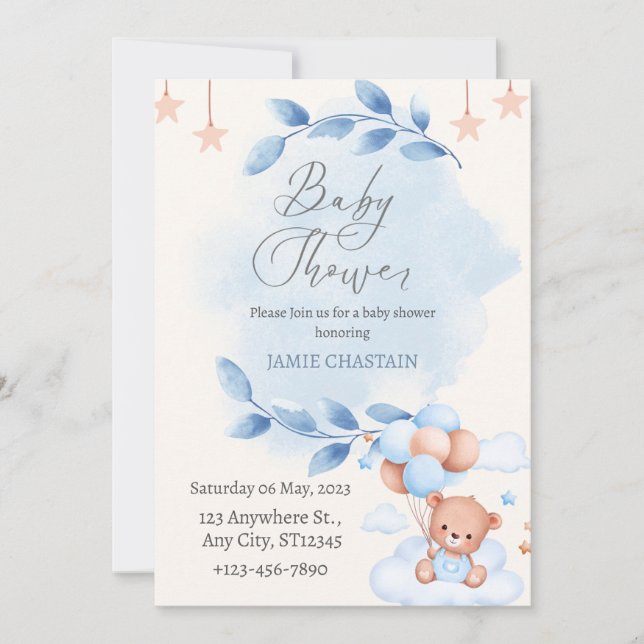 Invitation Baby shower Garçon Teddy Bear (Devant)