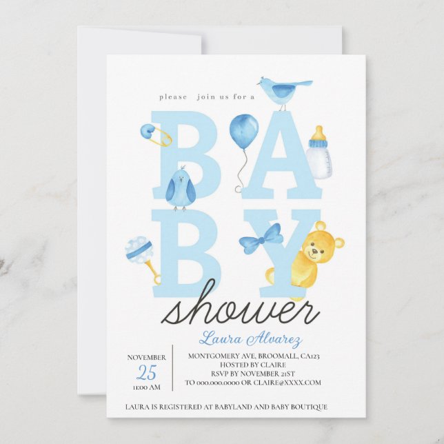 Invitation Baby shower Garçon Teddy Bear (Devant)