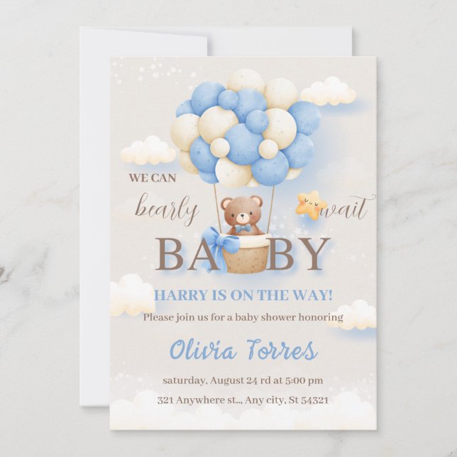 Invitation Baby shower Garçon Teddy Bear (Devant)