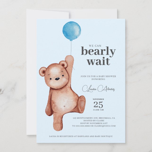 Invitation Baby shower Garçon Teddy Bear (Devant)