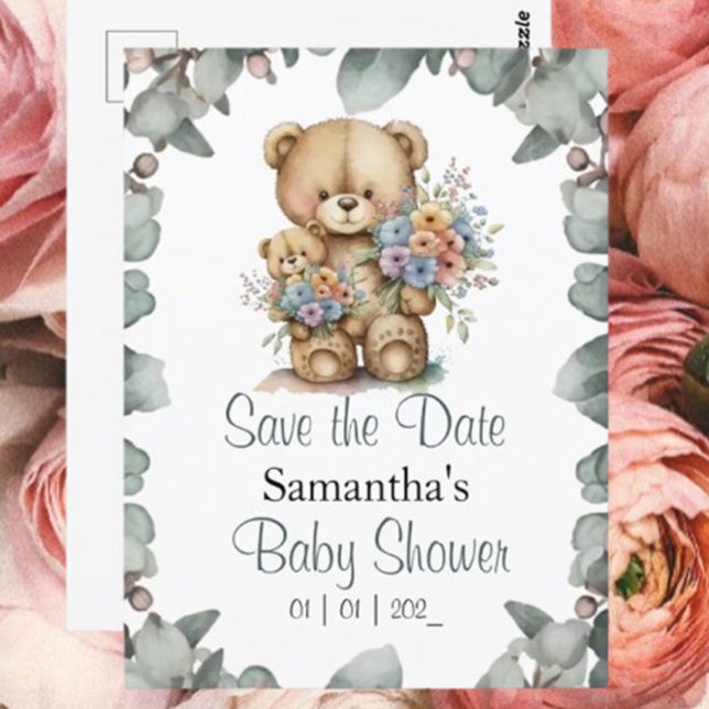 Invitation Baby shower Garçon Teddy Bear Green (P.S. Don't forget your teddy bear spirit! )