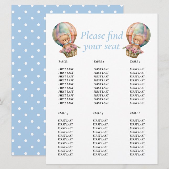 Invitation Baby Shower Garçon Teddy Fleurs Ballon graphique b (Devant / Derrière)