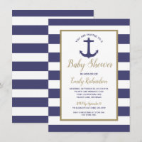 Baby Shower Garçon Thème Ancre Marine Rayures Bleu
