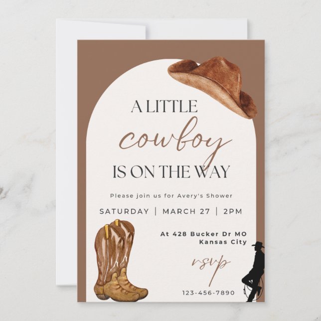 Invitation Baby shower garçon - Thème Cowboy (Devant)