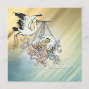 Invitation Baby Shower Garçon Vintage Cigogne Bleue