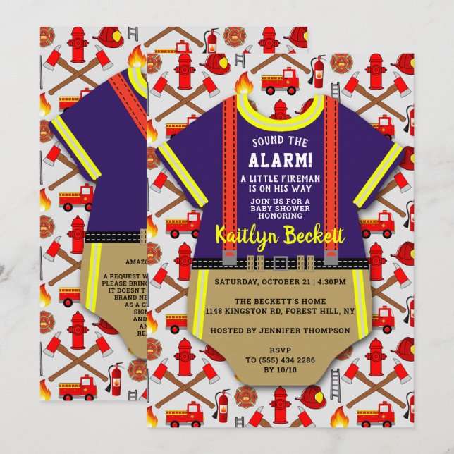 Invitation Baby shower Garçons "Little Fireman" moderne (Devant / Derrière)