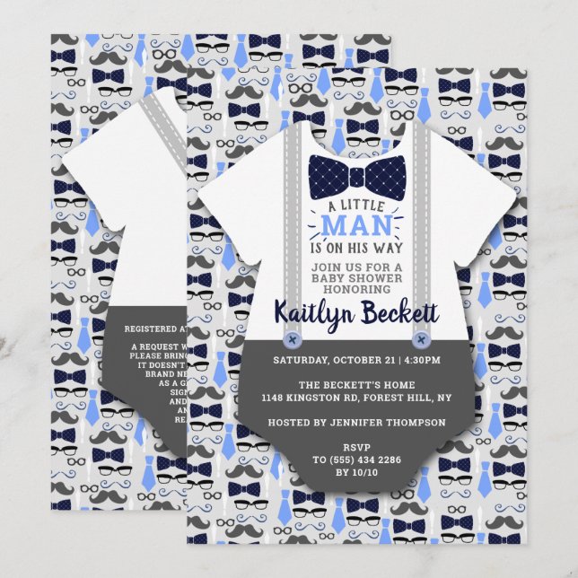 Invitation Baby shower Garçons "Little Man" moderne (Devant / Derrière)