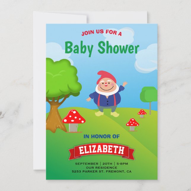 Invitation Baby shower Garden Gnome (Devant)