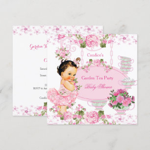 Invitation Baby shower Garden Tea Party dentelle rose Brunett