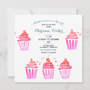Invitation Baby Shower gâteaux eau-forte rose