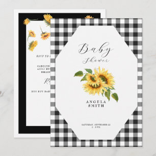Invitation Baby shower générique En vichy tournesol noir