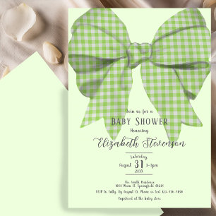 Invitation Baby Shower Genre Neutre avec un Joli Nœud Vert
