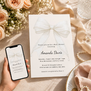 Invitation Baby Shower genre neutre nœud ivoire crème