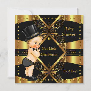 Invitation Baby Shower Gentleman Or Fils Gold Garçon Haut-de-