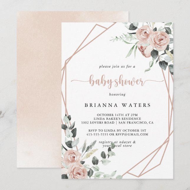 Invitation Baby shower géométrique classique rose pâle (Devant / Derrière)