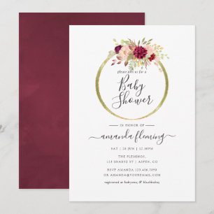 Invitation Baby shower géométrique de Boho bordeaux et bleu