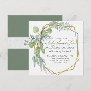 Invitation Baby shower géométrique de couronne d'Eucalyptus