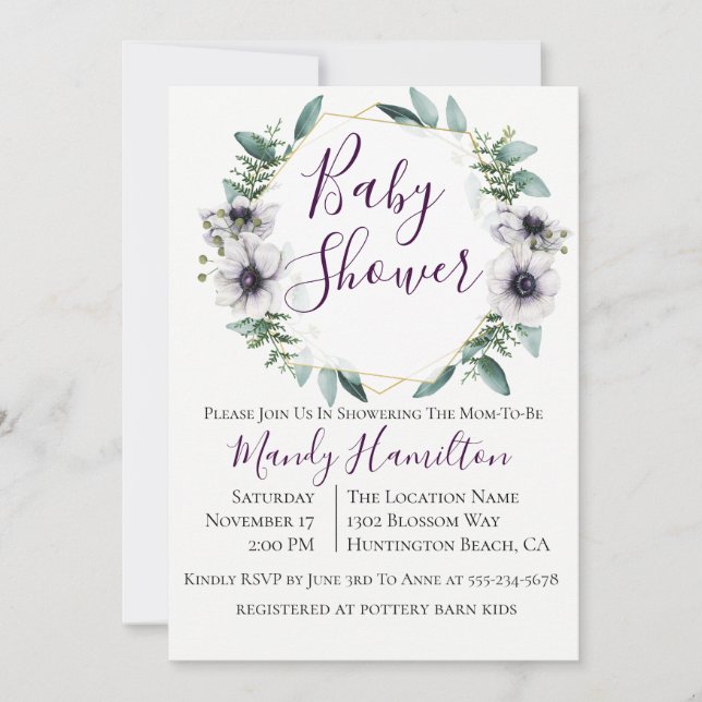 Invitation Baby shower géométrique de l'éucalyptus (Devant)