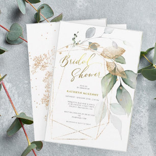 Invitation Baby Shower Géométrique Doré avec Eucalyptus