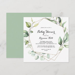 Invitation Baby shower géométrique Elegant Gold Green
