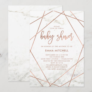 Invitation Baby shower géométrique en marbre et en or Rose Fa
