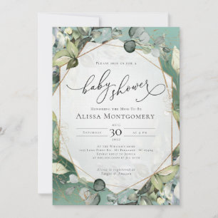 Invitation Baby shower géométrique Gold Green