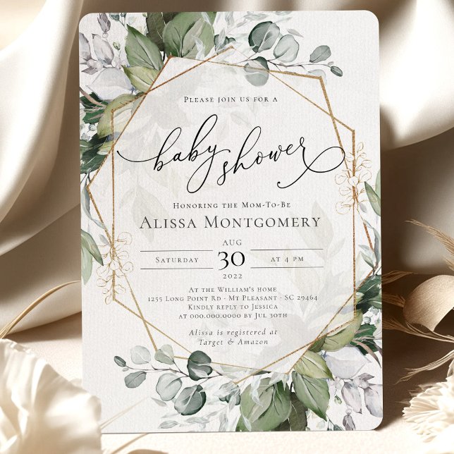 Invitation Baby shower géométrique Gold Green (Créateur téléchargé)