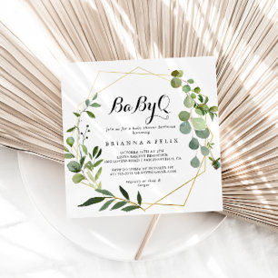 Invitation Baby shower Géométrique Gold Tropical BabyQ Barbec