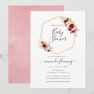 Invitation Baby shower géométrique Marsala et Blush Boho