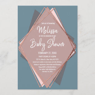 Invitation Baby shower géométrique rose Gold Dusty Blue Mauve