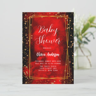 Invitation Baby shower géométrique rouge et noir Smokey Gold