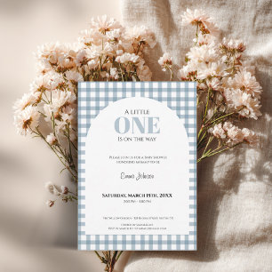 Invitation Baby Shower Gingham Bleu pour Garçon