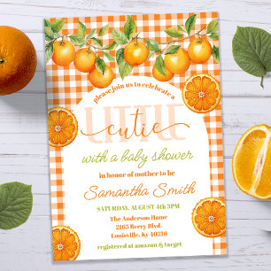 Invitation Baby Shower Gingham Citron Orange Little Cutie