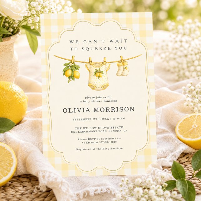 Invitation Baby Shower Gingham Jaune Pamplemousse (Créateur téléchargé)