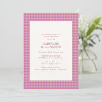 Invitation Baby-Shower Gingham Vichy à Carreaux Ro