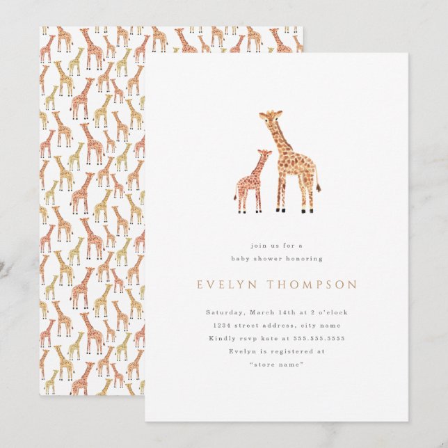 Invitation Baby shower Giraffe (Devant / Derrière)