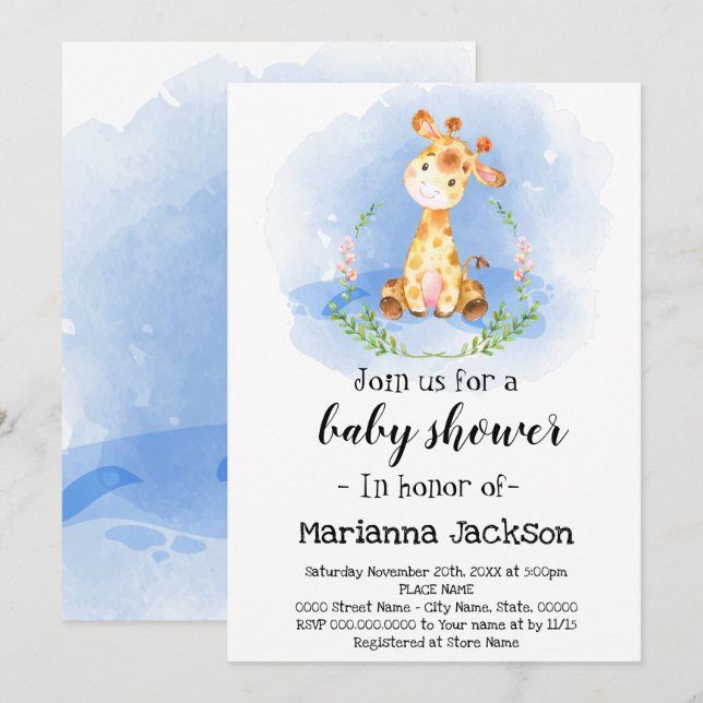 Invitation Baby shower Giraffe (Devant / Derrière)