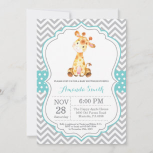 Invitation Baby shower Giraffe Aqua et Grey