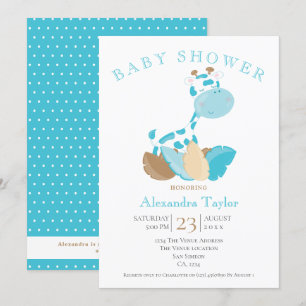 Invitation Baby shower Giraffe Bleue Personnalisé