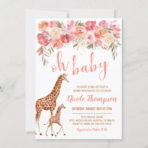 Invitation Baby shower Giraffe   Floral rose