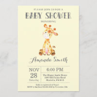 Invitation Baby shower Giraffe Jaune et Grey