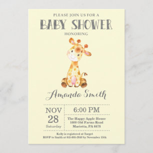 Invitation Baby shower Giraffe Jaune et Grey