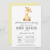 Invitation Baby shower Giraffe Jaune et Grey